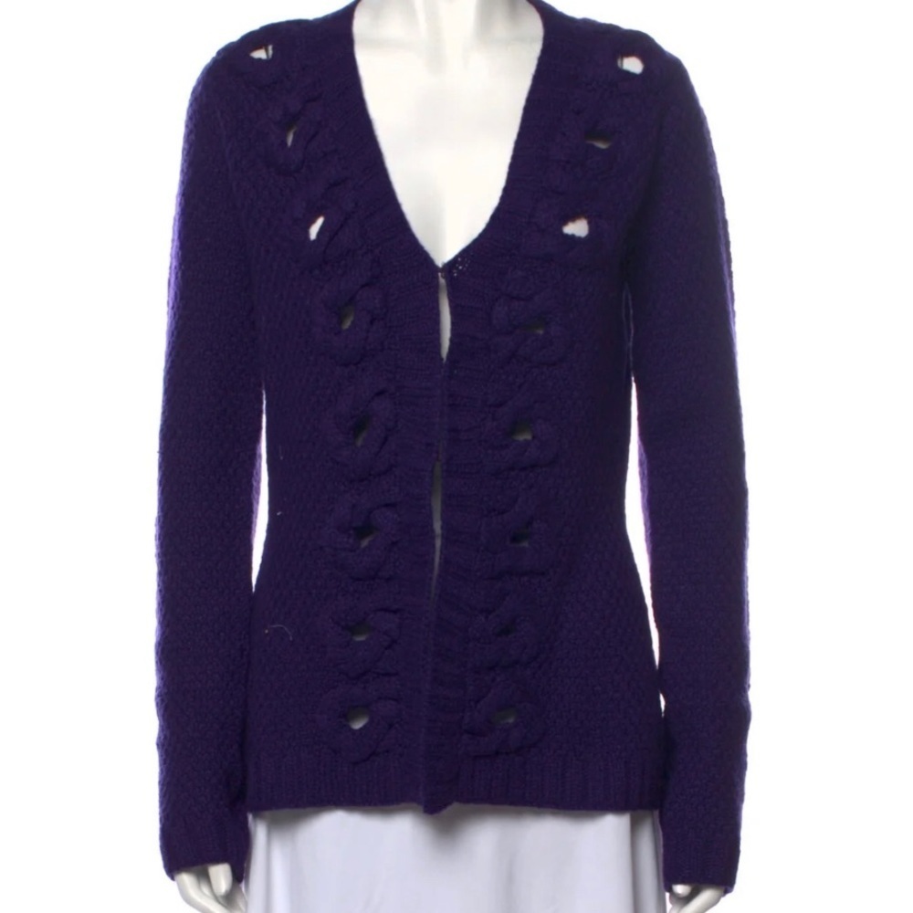 Vintage Oscar de la Renta Purple Cashmere Plunge Neckline Sweater Size M